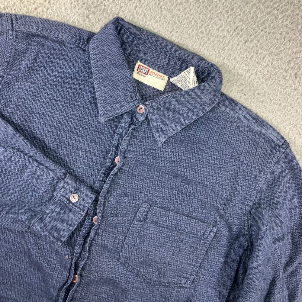 Y2k Faded Glory Denim Shirt Women‎ 14W/16W Blue Distressed Layering Herringbone